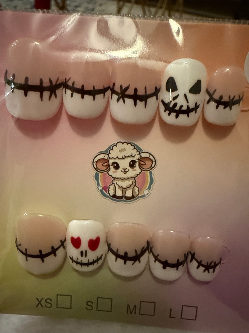 Cute Skull & Stitched Design Press-On Nails - White